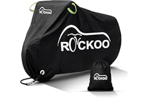 Rockoo Bike Cover for Outdoor Storage for 2 Bikes Heavy Duty 210D Oxford Fabric Bicycle Cover with Lock Holes & Storage Bag Dustproof Waterproof Protection for Mountain & Road Bikes Black