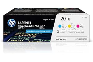 HP 201X CF253XM Pack de 3 Toners Cyan, Magenta et Jaune grandes capacités Authentiques pour HP Color LaserJet Pro M252 / M274 / M277, XL