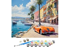 BA Badr' Art®, Peinture numero adulte, KIT complets Peinture acrylique,Toile 40 * 50 cm, SANS CADRE, Loisirs créatifs adultes, tableau decoration murale salon et chambre (St-Tropez)