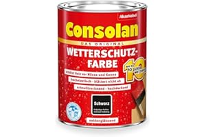 Consolan Wetterschutzfarbe, Deckender Holzschutz für Außen, Schwarz, 750ml