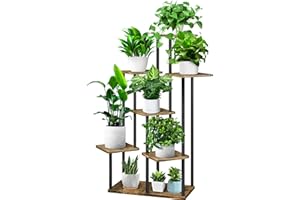 YOCOMEY 7-Tier Hölzern Blumenregal Pflanzenregal, Mehrstöckig Blumenständer Pflanzenständer Blumenbank Blumentreppe Pflanzentreppe Standregal für Innen Garten Balkon Deko(Schwarz)