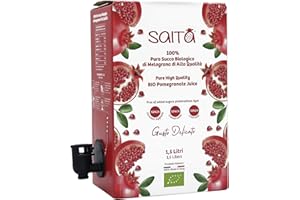 Saita Succo di Melograno 100% Puro Biologico, Succo di Frutta Senza Zuccheri Aggiunti, Vitamina C Naturale, Vegan Superfood Detox, Bag in Box 1,5 l, Delicato, Made in Italy