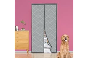 YRH Thermal Insulated Door Curtain - Windproof Heavy Soundproofing, Oxford Cloth Polyester Cotton Thermal,Automatically Close,Powerful Magnets,Full Frame Magic Tape (90 × 210 cm,Gray)