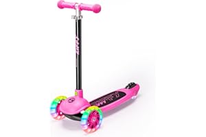 ZIFFY 3-Rad-Kinderroller 3–5 Jahre – Blau/Grün/Pink/Violett – LED-Leuchträder, Neigelenkung, Hinterradbremse – Höhenverstellbarer Lenker 44–61 cm – 1,8 kg, schnell zerlegbar