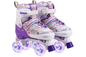 PREYROCBIRDS Patines 4 Ruedas niña, Patines Criança Ajustables con Ruedas Luminosas, Patines de 4 Ruedas para Niñas y Niños Principiantes, Regalo de cumpleaños Navidad
