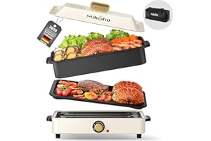 MIHOHO Abilità elettrica per barbecue e hotpot con borsa per il trasporto, padella multifunzione 3 in 1, fornello lento, contenitore antiaderente con coperchio, fornello regolabile (bianco)