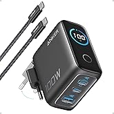 Anker Şarj Cihazı, 100W Maksimum G&uuml;&ccedil;, Kompakt, 3 Bağlantı Noktalı, GaN USB-C Şarj Bloğu, Akıllı Ekran ve Dokunmatik Kontrol, 