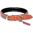 Petsup Dog Leather Collar with Designer Studs (Medium, Tan)