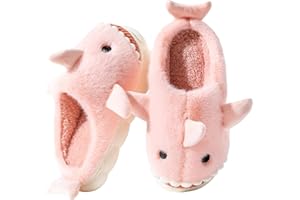 Fadezar Chausson Femme Requin/Vache Pantoufle Homme Hiver Doublure Antidérapant Fourrure Chausson Maison Mémoire Mousse Slippers