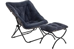 ‎TIITA Tiita Saucer Chair with Ottoman, Soft Oversized Faux Fur Folding Chair, Soft Furry Lounge Chair, Moon Chair with Metal Frame for Bedroom, Living Room, Dorm, Garden and Yard