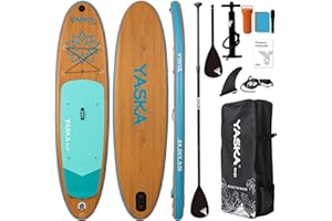 YASKA Nadmuchiwana deska SUP Paddling Board, ziarno z drewna, 320 x 81 x 15 cm, nośność 130 kg, w zestawie plecak, wiosło, pompka, leash, wodoszczelny worek