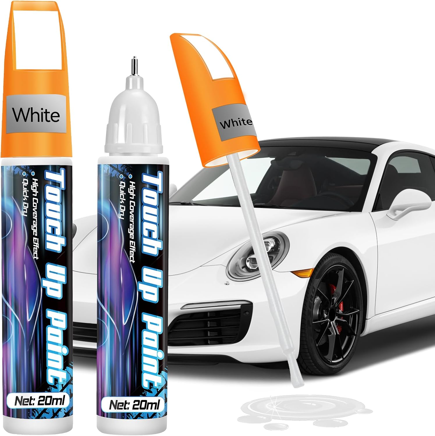 prowithlin Reparador de Reparador Arañazos Coche, Paquete de 2 Reparador de Arañazos Coche, Bolígrafo de Pintura para Coche Dos en Uno (2 paquetes, Blanco)