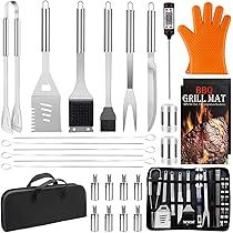 Set kit 6 pz accessori griglia barbecue BBQ attrezzi inox utensili con valigetta
