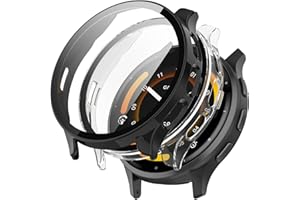 KZIOACSH Case with Screen Protector for Garmin Venu 3, 2 Pack Full Coverage Ultra Slim Shockproof Cover Hard PC Lightweight Anti-Scratch Bumper Case with Tempered Glass, Clear+Black