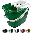 Colour Coded Mop Buckets − 12L Mop Bucket with Wringer and Easy Carry Handle for Domestic and Commercial Cleaning (Green)