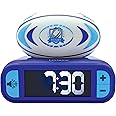 LEXIBOOK, Rugby-Rubgy Nightlight Alarm Clock, Sounds and Melodies, LCD Backlit screen, Luminous, Snooze, Blue/White