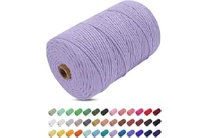 Uiopa Hilo Macrame 3mm x 200m, Cuerda Macrame Gruesa Cuerda de Algodon Natural, Cordel Colores Hilo de Algodón para Manualidades, Macrame Pared, Cortinas, Colgar Plantas, Colgar Fotos (Violeta)