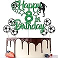 Gidobo 8th Birthday Cake Toppers, Green Glittery Cake Decorations with Football Theme, Eight Years Old Soccer Birthday Party Supplies for Boys