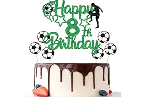 Gidobo 8th Birthday Cake Toppers, Green Glittery Cake Decorations with Football Theme, Eight Years Old Soccer Birthday Party Supplies for Boys