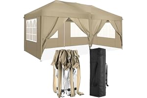 TOOLUCK Tonnelle Pliante 3x6m Barnum Pliant Tonnelle de Jardin Exterieur Imperméable Pliant Tente de Reception Gazebo avec 6 Côtés, Kaki