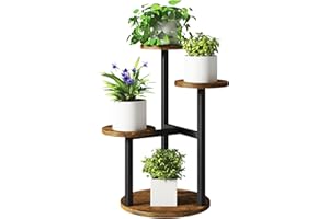 IBUYKE 4 Niveaux Support de Plante, 52.5cm de Haut Étagère d'Angle pour Pots de Fleurs Interieur, Petit Porte Plantes d'Intérieur pour Terrasse Balcon Jardin Salon, Rustique Marron TMJ073H