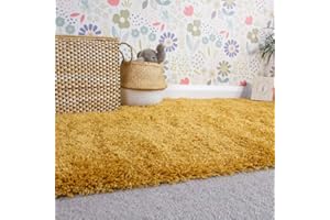THE RUG HOUSE Thick Fluffy Mustard Shaggy Kids Bedroom Rug Ochre Yellow Soft Plush Teenage Room Durable Childrens Playroom Area Rugs