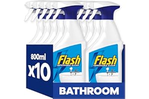 Flash Bathroom Cleaner Spray, 8 Litres (800 ml x 10), Bathroom Cleaning, Limescale Remover & Long Lasting Shine With Febreze Freshness, Bath Cleaner