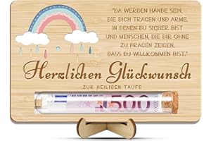 Johiux Geldgeschenk zur Taufgeschenke für Mädchen und Jungen,Geldgeschenk Taufe Mädchen,Sinnvolle Geschenke zur Taufe Hölzerne Taufkarte Mädchen mit Sockel Schönes Taufgeschenk. (B)