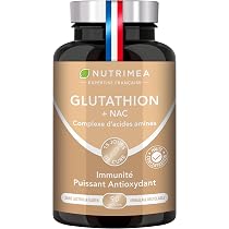glutathion et vitamine c GLUTATHION - Réduit à 98% - Formule avec Précurseurs dont NAC + Vitamine C  - Renforce l'Immunité, Antioxydant - Anti-âge, Peau Illuminée - 90 Gélules  Vegan - Nutrimea