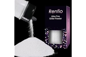 Renfio Ultrafeines Glitzerpulver, Metallharz, 60 g, PET-Flocken, Basteln, Pailletten, 0,2 mm, Epoxidsplitter, Flocken für Becher, Schleim-Dekoration, Perlweiß
