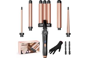 BESTOPE MIX Lockenstab, 5 in 1 Lockenstab 3 Fässer Welleneisen mit Verschiedenen Aufsätzen Einstellbare Temperatur Lockenstab Große Locken PTC Schnellaufheizung Lockenstab Set mit Handschu & 2 Clips