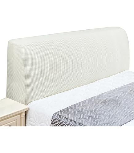 Fodera Elasticizzata Per Testiera Del Letto, In Poliestere Ed Elastan, Colore Crema, Misura 190-210 Cm, Copri Testiera Imbottita, Lavabile In Lavatrice - 3