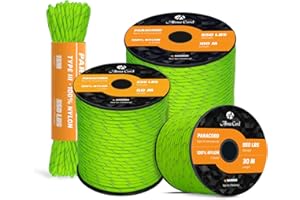 Abma Cord Paracorde 550 Réfléchissante 4mm Corde en Nylon (15m-30m-50m) Type III Paracord 7 Brins Corde de Survie, Corde Extérieure, Corde Tout Usage - Max. 250 kg - Réfléchissante Néon Vert, 30m