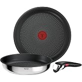 Tefal Ingenio Comfort Max Set of 2 Frying Pans, Stainless Steel | 2 Frying Pans 24/28 cm, Titanium Non-Stick Coating, Thermo-