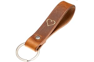 ELBERCRAFT® Schlüsselanhänger Leder Herz Geschenk für Frauen oder Männer pflanzlich gegerbt braun mit gravur gold 12 cm made in Germany Leather Keychain