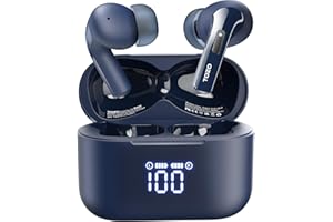 TOZO T20 Écouteurs Bluetooth sans Fil Ecouteurs Bluetooth 5.3 avec ENC Appel LED Écran ORIGX 2.0 Acoustique EQ Ajustement 48.5H d'Autonomie Soutient Chargement sans Fil et USB Type C IPX8 Bleu