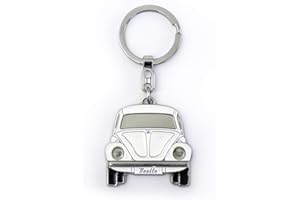 BRISA VW Collection - Porte-clés en métal émaillé Volkswagen avec anneau, accessoire de porte-clés au design Coccinelle/Beetle (Avant/Blanche)