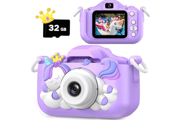 HOOMOON Dinosaure Appareil Photo Enfants, Caméra Selfie Jouet Fille Garçon, Carte SD 32 Go, Enregistreur Vidéo HD 1080p, Cadeaux d'anniversaire de Noël pour 3 4 5 6 7 8 9 10 Ans