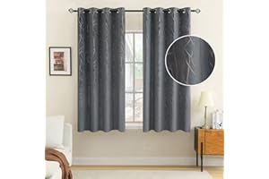 EMEMA Grey Velvet Curtains Branch Pattern 54 Inch drop Curtain Pair Eyelet Room Drapes for Living Room Kids Bedroom Nursery 46" W x 54" L 117x137 cm 2 Panels
