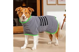 HezzLuv Microfiber Dog Drying Coat – Super Absorbent & Quick-Drying Dog Robe – Adjustable Fit for Medium to Large Dogs – Ideal for Bath, Swim & Wet Walks(Green, M)