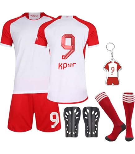 Ronaldo Jersey Kids Real Madrid CEKFAX 2024/2025 Arsenal Home #9 Gabriel Jesus Football Soccer Kids Jersey Shorts Socks Set Youth Sizes (Red,16 Kids Ronaldo Jersey For Boys