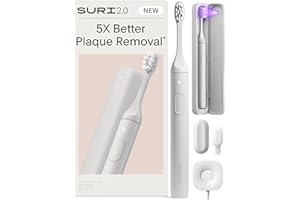 SURI 2.0 New Sonic Electric Toothbrush | Pressure Sensor & UV-Cleaning Travel Case | 1 Month+ Battery | Designed in London | Electric Toothbrush for Adults | Travel Toothbrushes | Tooth Brush | White