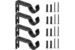 Mooshy Curtain Pole Brackets 4PCS, Thickened Curtain Brackets Metal Curtain Rail Brackets Adjustable Curtain Pole Holder Won't Rust Curtain Pole Bracket for Curtain Rods, Door Curtain Rods (Black)