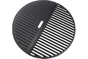 Plowo 18" Half Moon Cooking Grate and Half Moon Reversible Griddle Replacement for Kamado Joe Classic III II I, Large Big Green Egg Kamado, Cast Iron Grid Grate for Weber Kettle 18" Charcoal Part
