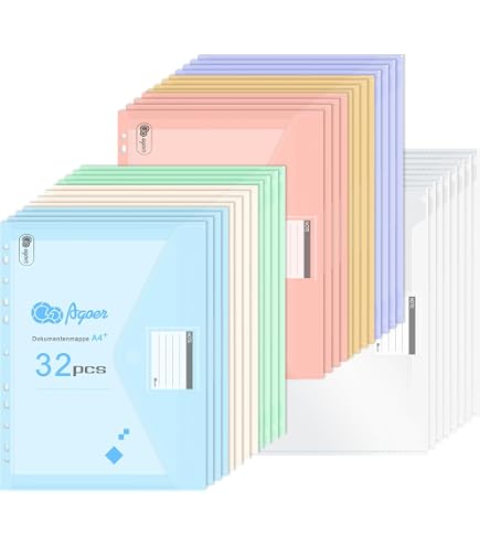 Pochette Classeur Lot De 12 Pochettes Perforées A4, 11 Trous, Extensibles Bouton Pression, étiquette, Feuilles Mobiles Transparentes Pour Bureau, école Organisateur De Documents