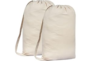 Sweet Needle - Bolsa para la colada de lona premium con correa para el hombro, 75X56 cm - 40 L, 100% algodón, tejido duradero, cordón con cierre de cordón, forro lavable a máquina (2 unidades)