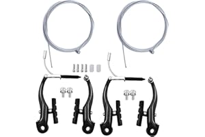 Hmfmdy 2 Pairs Bike Brakes, Universal V Brake kit for Most Bicycles Mountain Bike, Road Bike Brakes Cables with Front Back Wheels and Bike Brake Levers for Bicycle, Road Bike - Silver
