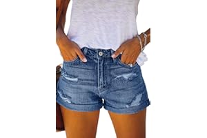 Alaster Queen Short en Denim pour Femmes Taille Moyenne Pantalon Chaud à Taille roulée Short en Denim à Trous pour l'été