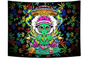 NYMB Tapisserie murale psychédélique en forme de feuille de cannabis - Décoration murale pour nappe, dortoir, salon, chambre à coucher - 140 cm de large x 102 cm de long