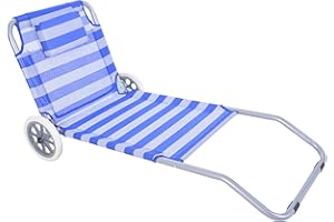 NORDIQ LET'S MAKE HOME NORDIQ - Tumbona Carrito de Playa Plegable - Tumbona Plegable – Tumbonas Playa con Respaldo – Tumbonas de Acero 25 mm para Playa, Camping y Piscina - Ligera y Resistente -con Cojín - Rayas Claras